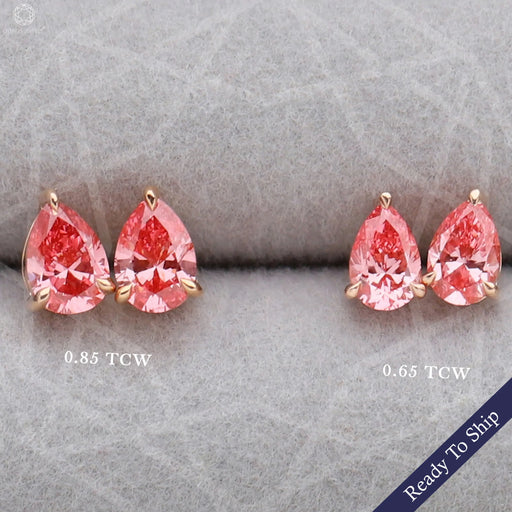 front view pink pear shaped lab grown diamond solitaire stud earrings rose gold