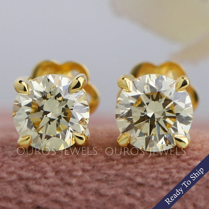 Yellow Round Diamond Stud Earrings