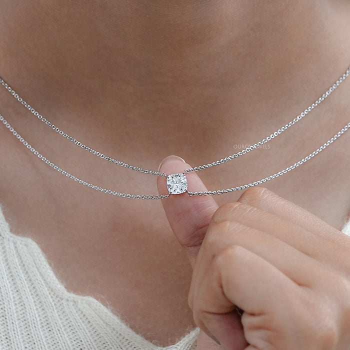 Cushion Cut Lab Diamond Dual Layer Chain Necklace for Women