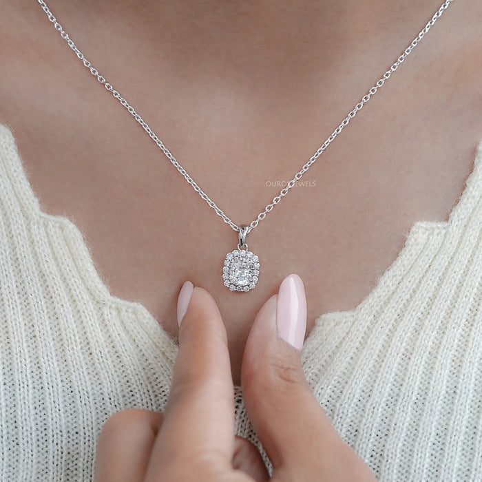 Cushion Cut Lab Diamond Halo Pendant