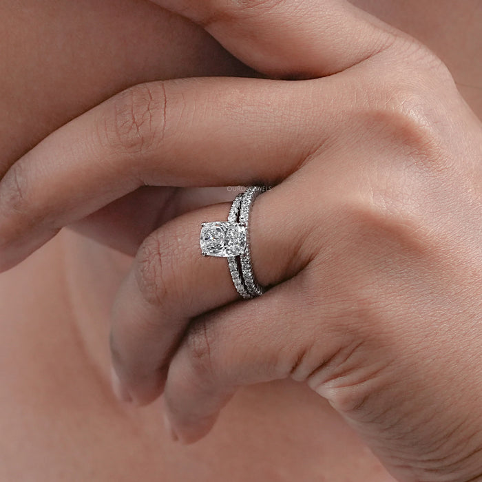 Elongated Cushion Cut Solitaire Accent Bridal Ring Set