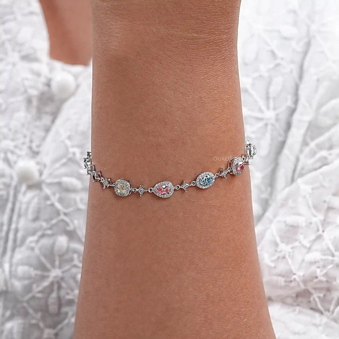 Color Diamond Halo Link Bracelet