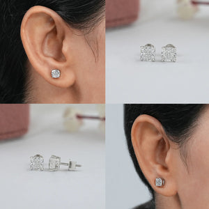 Cushion Cut Lab Diamond Solitaire Stud