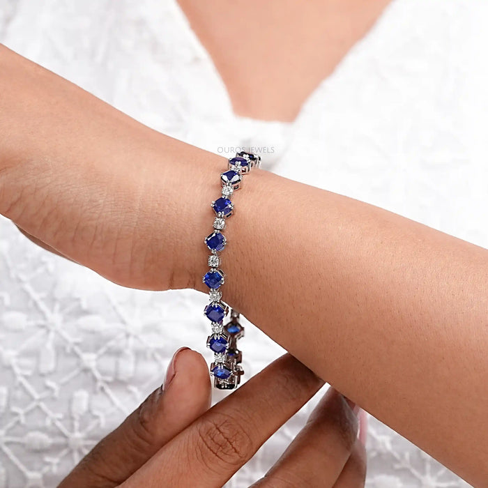 Sapphire Cushion Cut  Lab Grown Gemstone Bracelet