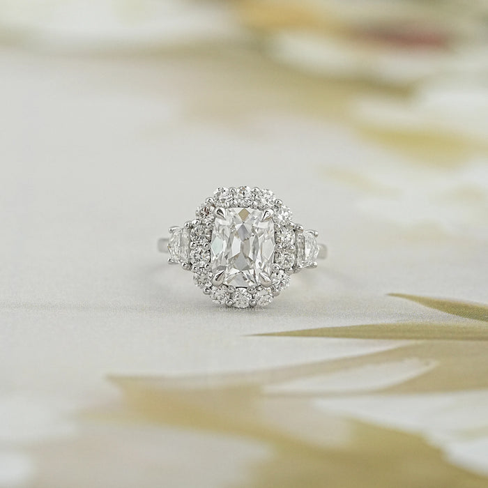 Old Mine Cushion Cut Halo Diamond  Engagement Ring