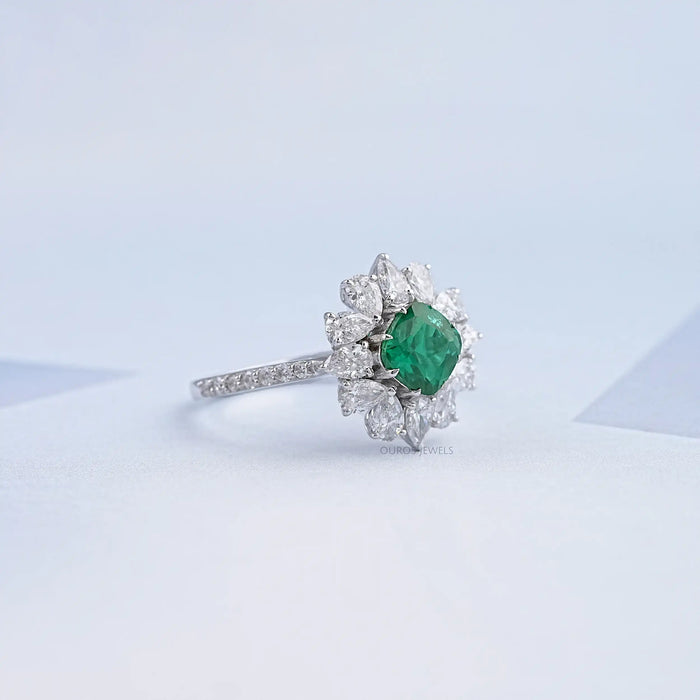 Gemstone Cushion Shape Halo Diamond Ring