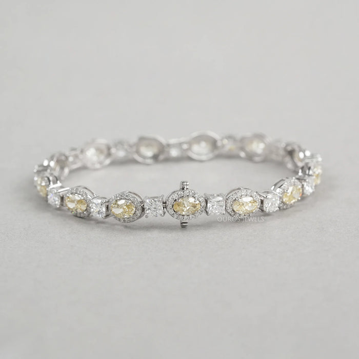 Yellow Oval Cut Halo Lab Grown Diamond Bracelet