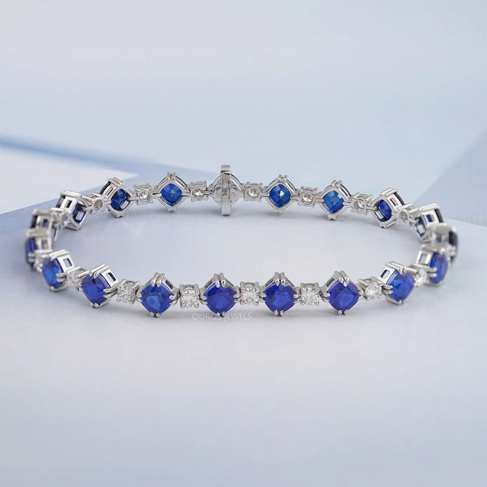 Sapphire Cushion Cut  Lab Grown Gemstone Bracelet
