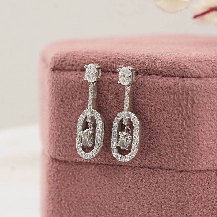 Olive Oval Lab Diamond Halo Drop Earrings