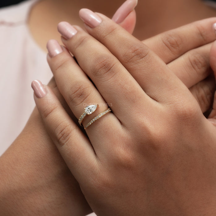 Pear Cut Lab Diamond Spiral Anniversary Ring