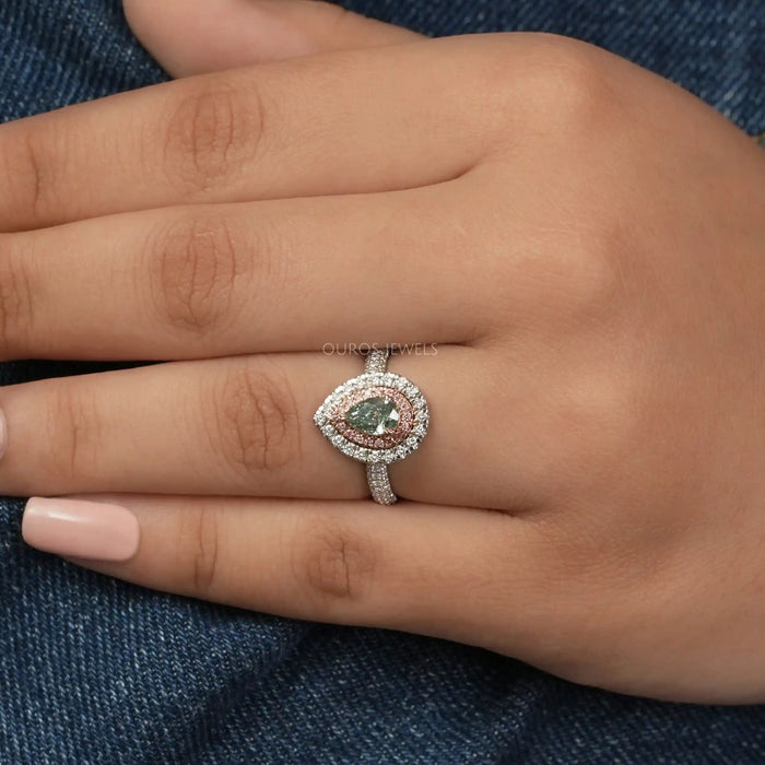 Fancy Vivid Green Pear Cut Lab Diamond Halo Ring