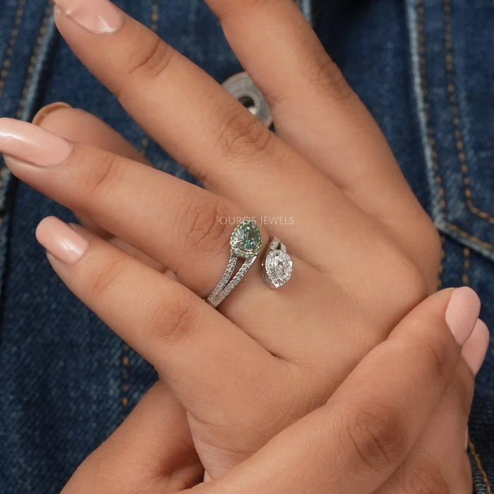 Two Stone Pear Cut Lab Diamond Bypass Ring