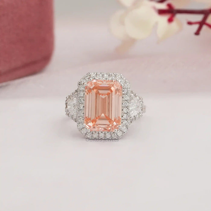 Pink Emerald Cut Three Stone Engagement Ring