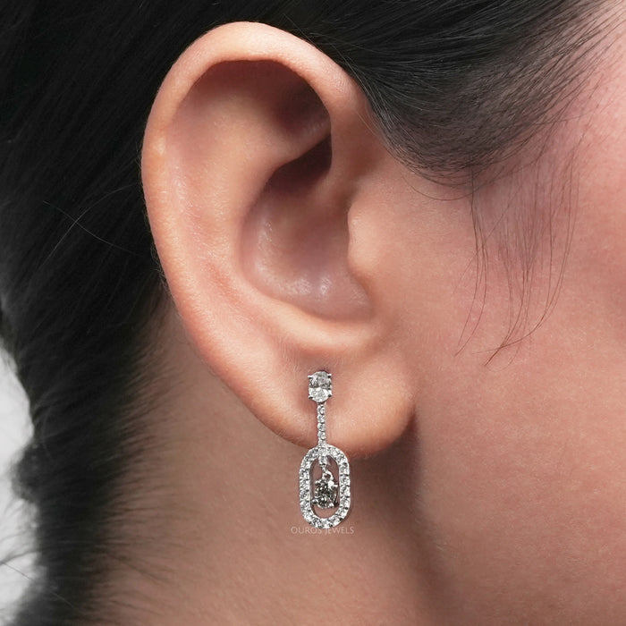 Olive Oval Lab Diamond Halo Drop Earrings