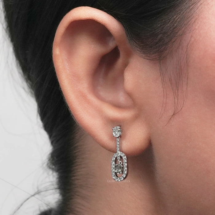 Olive Oval Lab Diamond Halo Drop Earrings