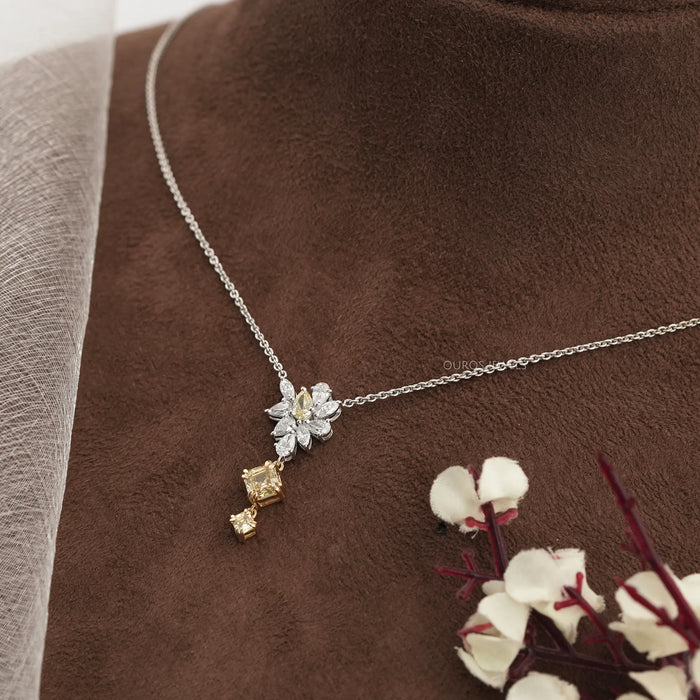 Yellow Asscher And Pear Diamond Cluster Pendant
