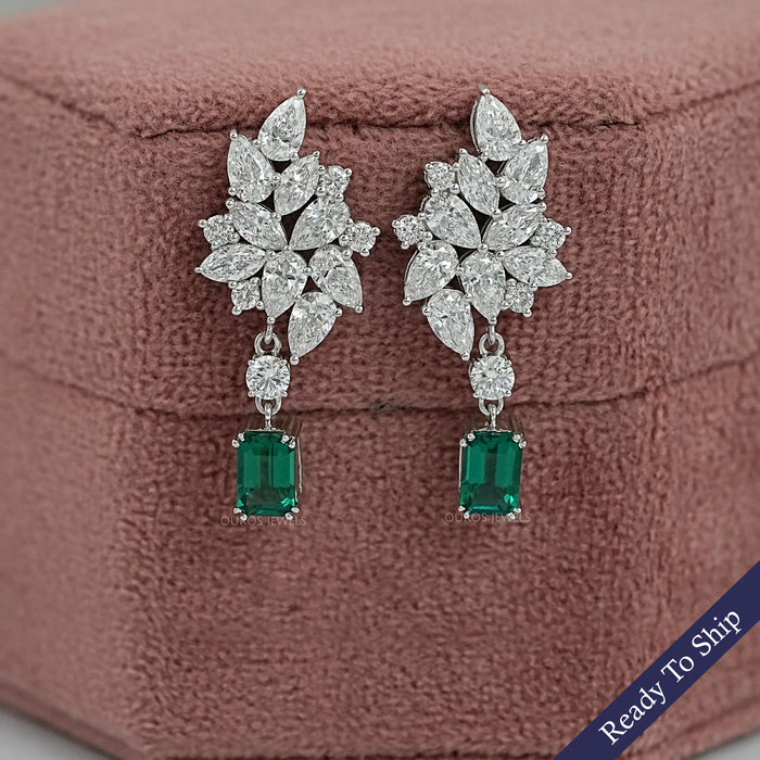 emerald cluster gemstone drop earrings 