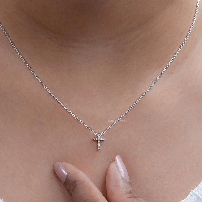 Round Cut Lab Grown Diamond Cross Pendant