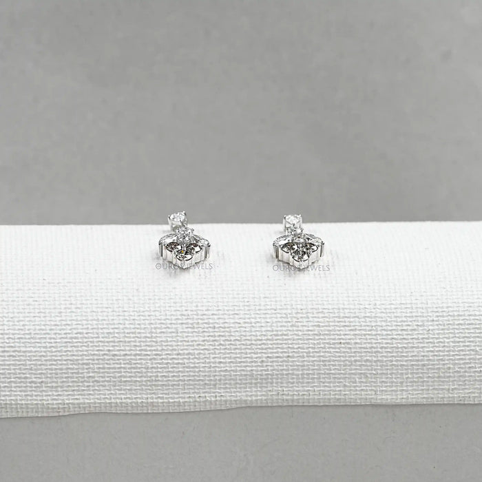 Olive Round Shape Cluster Diamond Earrings