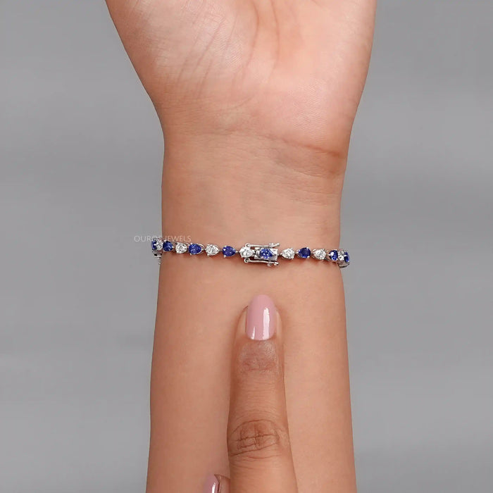 Sapphire Emerald Gemstone And Lab Diamond Halo Bracelet