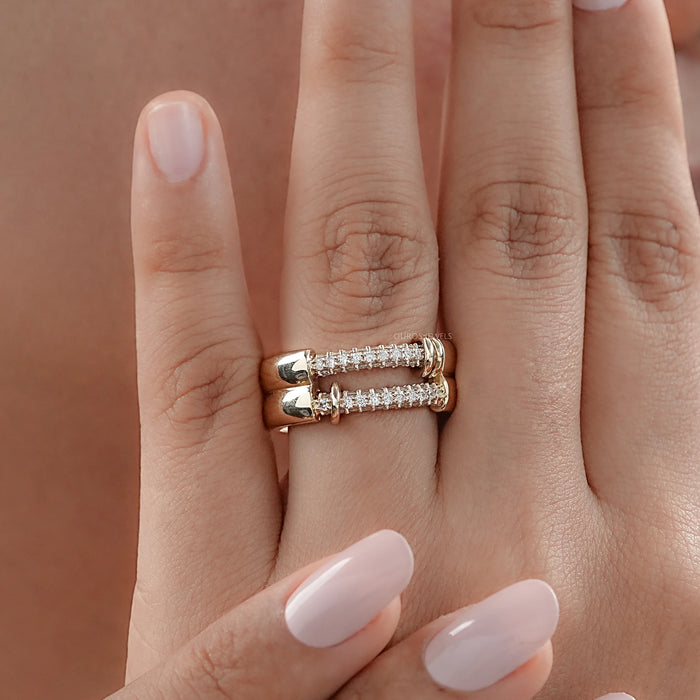 Double Row Connecter Round Lab Diamond Wedding Band