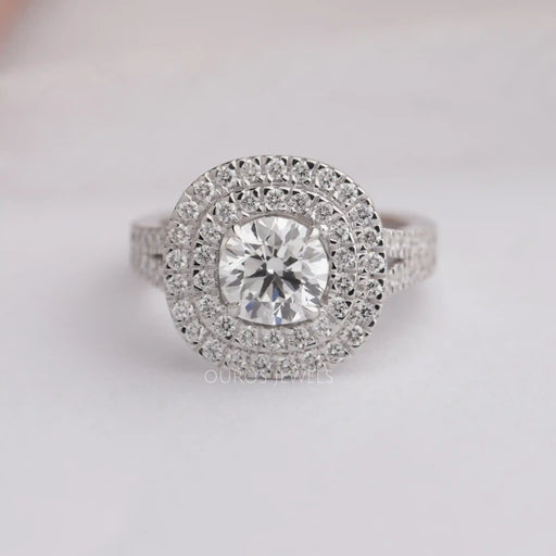 Double Halo 1 Ct Round Cut Lab Grown Diamond Engagement Ring