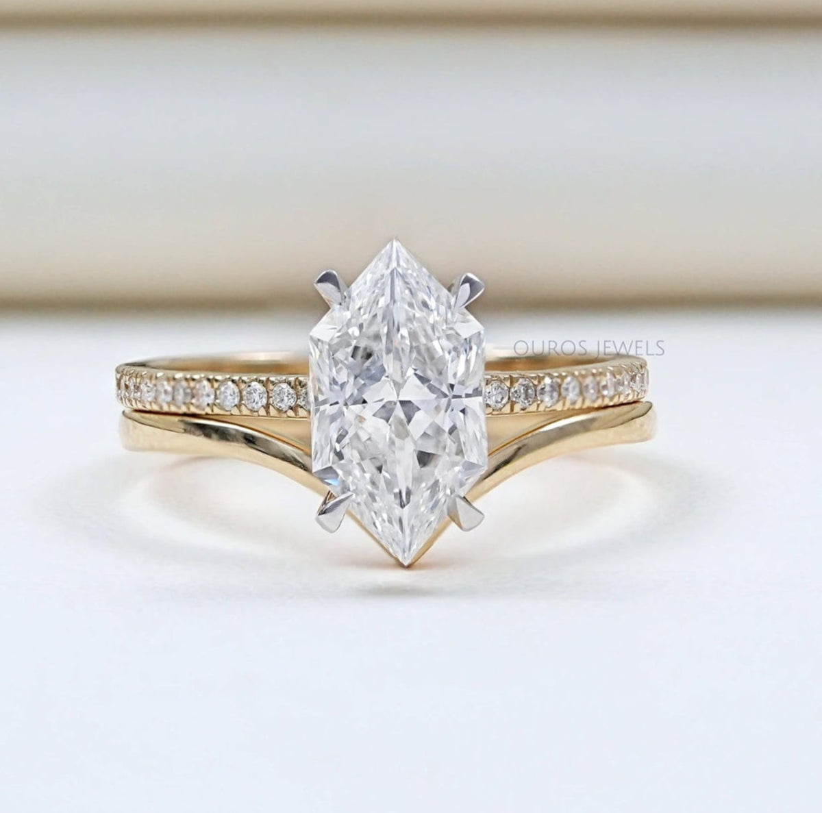 Dutch Shape Ring Dutch Marquise Diamond Curved Engagement Ring Set — Ouros Jewels