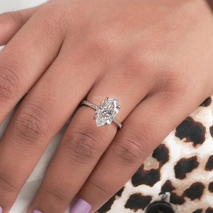 dutch marquise cut lab diamond solitaire accent engagement ring on model's finger