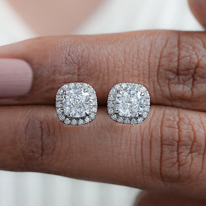 Cushion Diamond Halo Stud Earrings