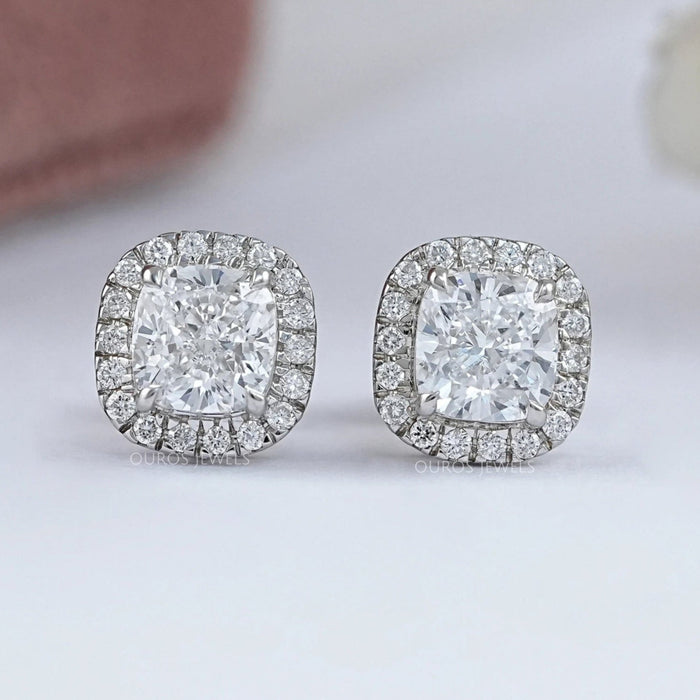 Cushion Diamond Halo Stud Earrings