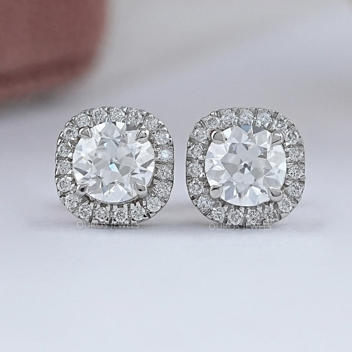 Old European Round Cut Halo Stud Earrings