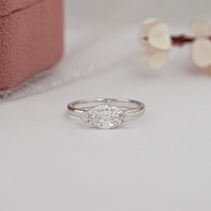 East-West Half Bezel Set Marquise Diamond Ring