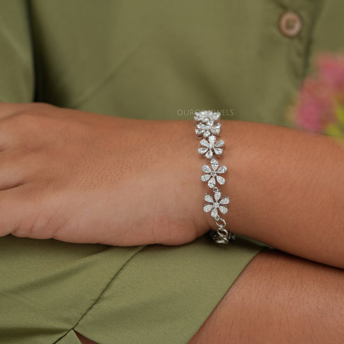Floral Style Pear Cut Lab Grown Diamond Bracelet