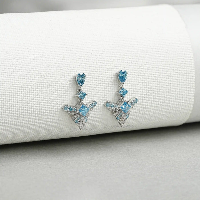 Blue Geometric Diamond Drop Earrings