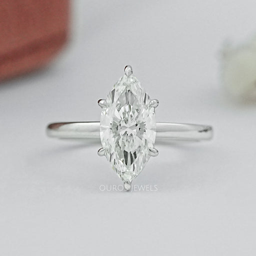 front view of marquise cut diamond solitaire 6 prong engagement ring