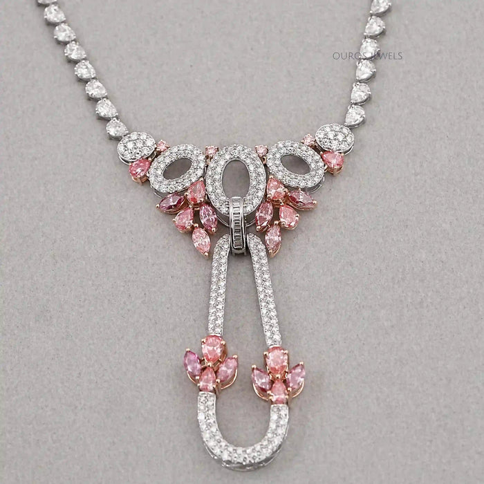 Pear And Round Shape Cluster Diamond Bridal Necklace