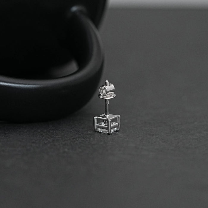 Princess Cut Solitaire Stud Earrings For Men