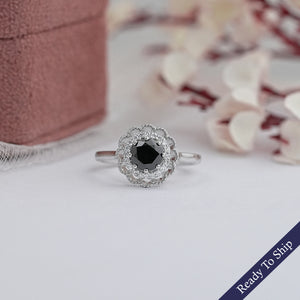 Double Halo Round Shape Black Diamond Engagement Ring