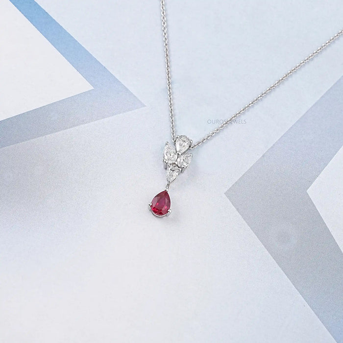 Pear Cut Ruby Drop Necklace