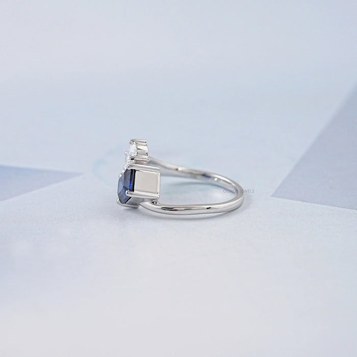 Sapphire Emerald And Oval Cut Split Shank Diamond Ring