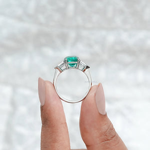 Three-Stone Emerald And Bullet Cut Diamond Ring