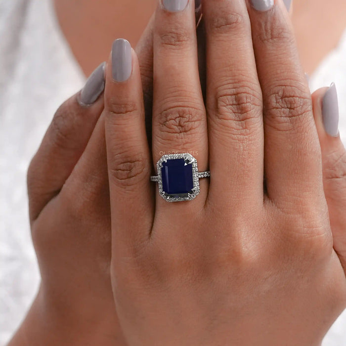 Emerald  Shape Sapphire Halo Engagement Ring