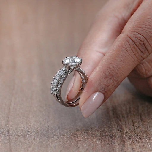 side view of round shape lab diamond solitaire white gold wedding ring set