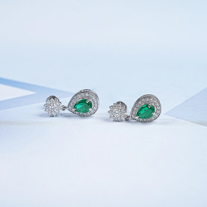 Pear Shape Emerald Drop Earrings