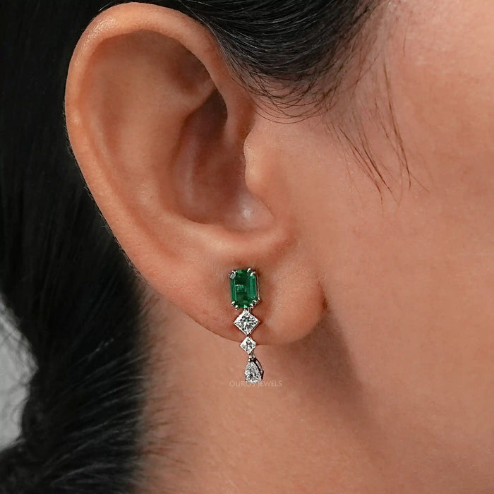 emerald gemstone drop earrings in multiple shapes