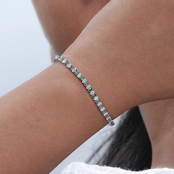 Green Oval Cut Lab Diamond Tennis Bracelet