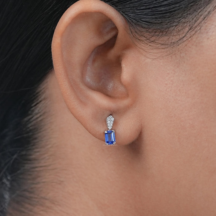 Sapphire Emerald Gemstone Round Diamond Drop Earrings