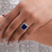 sapphire gemstone ring with round halo lab diamond