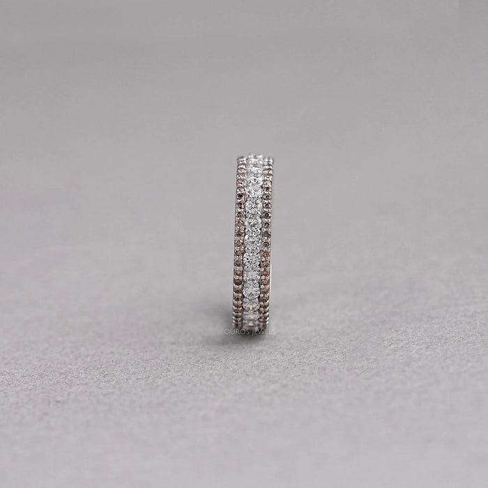 Round Brown Diamond Three Row Eternity Wedding Band