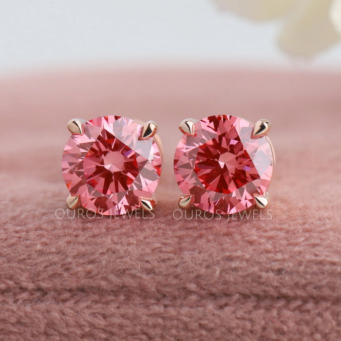 Pink Round Diamond Stud Earrings